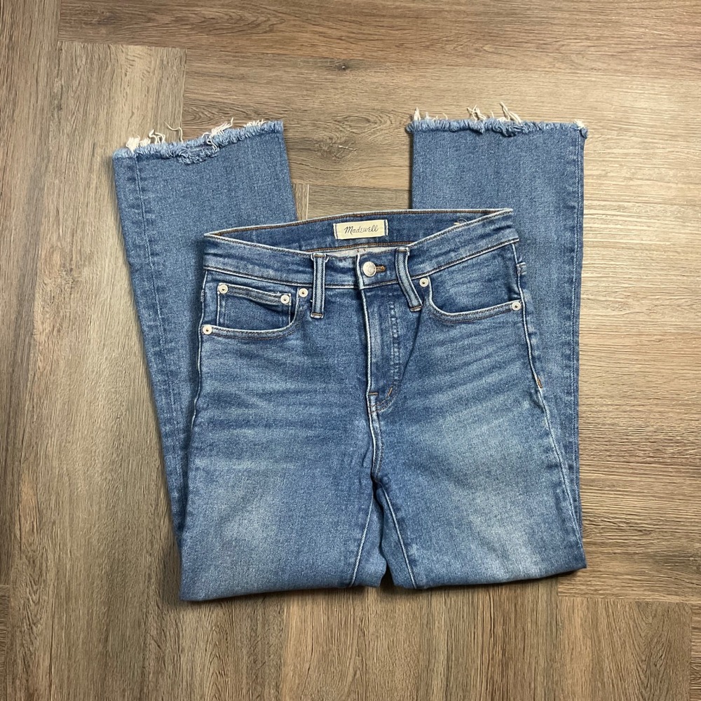 Madewell Cali Demi-Boot High Rise Raw Hem Cropped Flare Jeans Womens 26 Blue